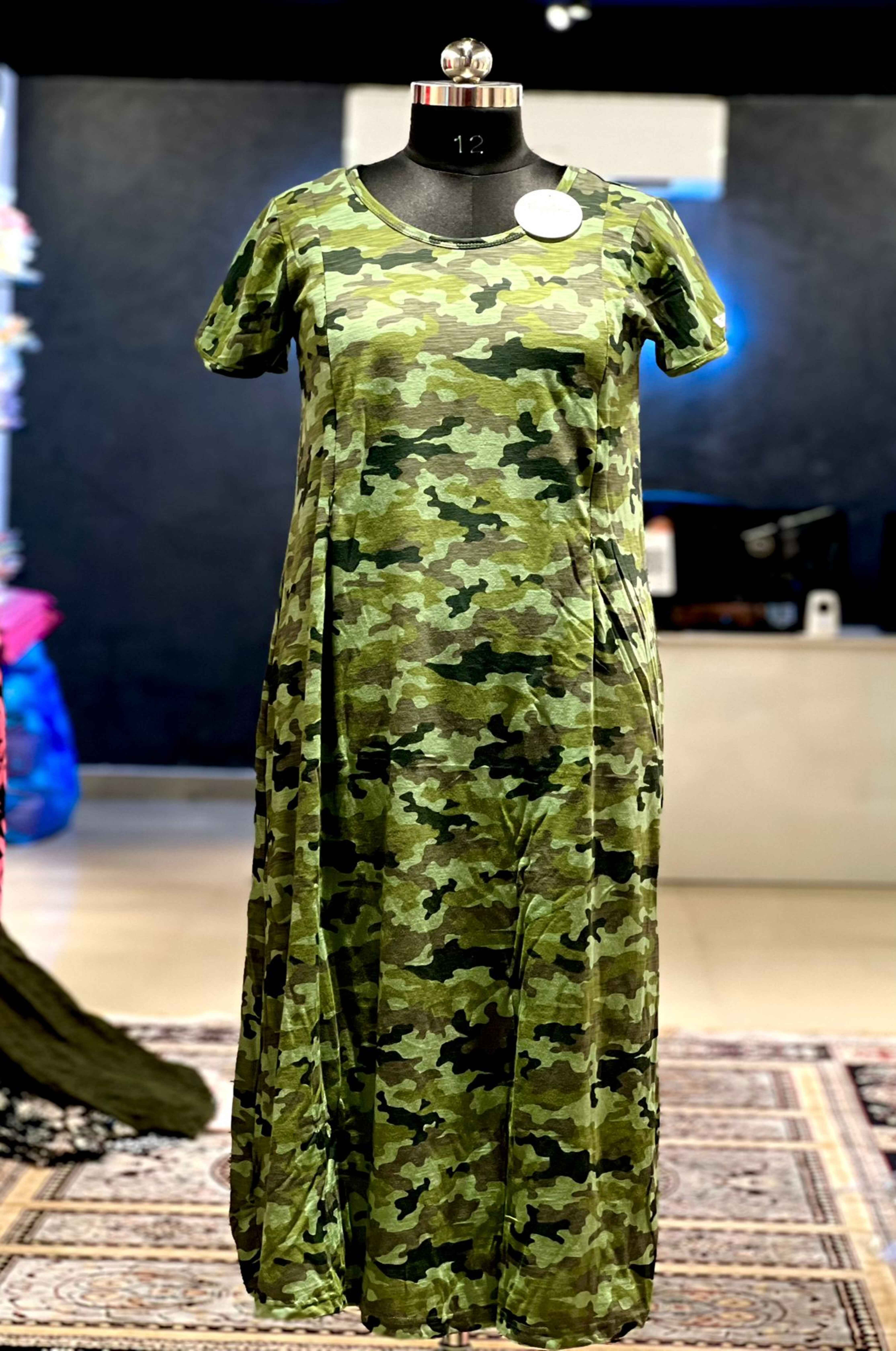 Soldier Green Camo Print Stretchable Feeding Nighty