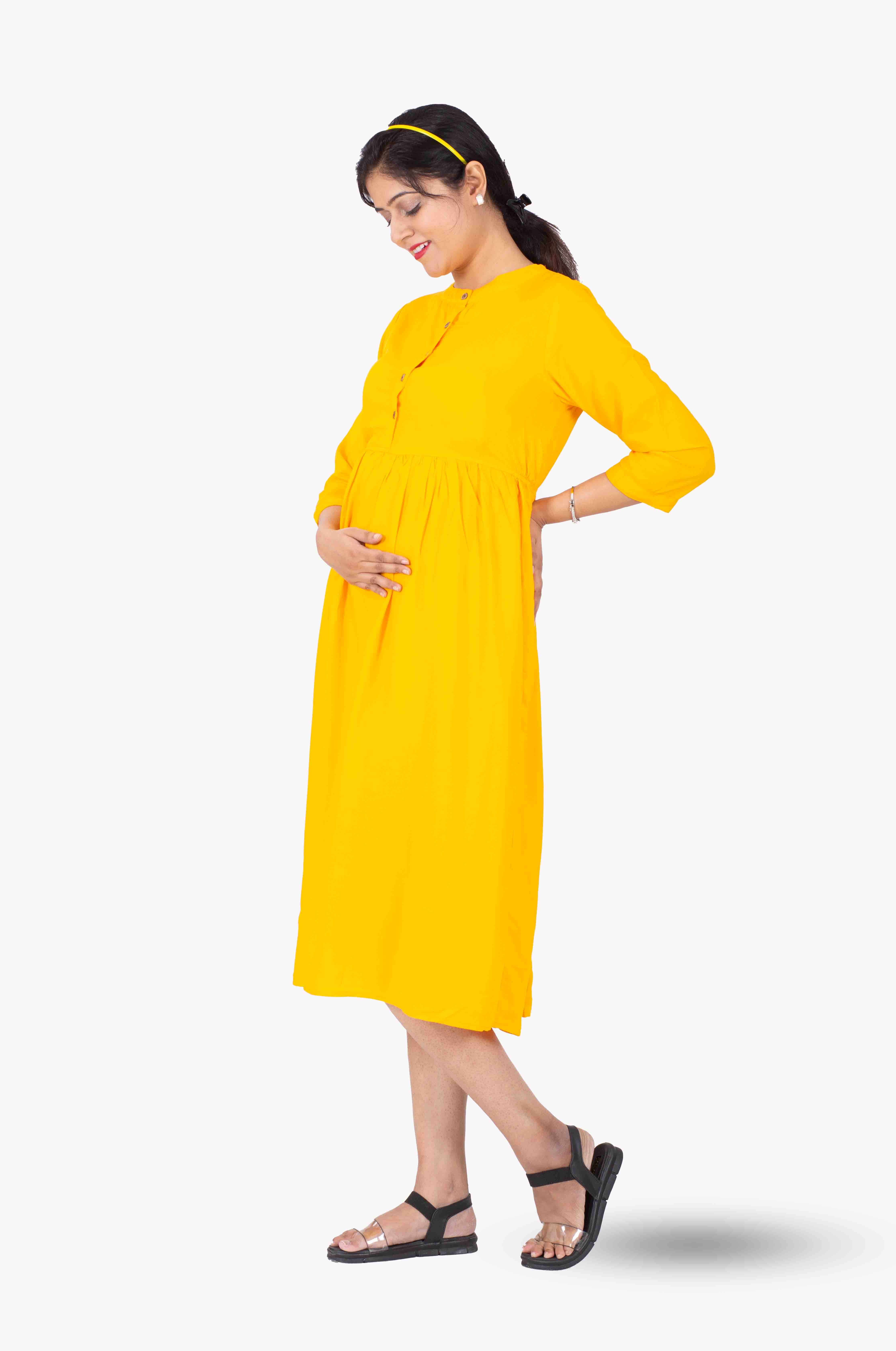 YELLOW RAYON FRONT OPEN CASUAL WESTERN FROCK